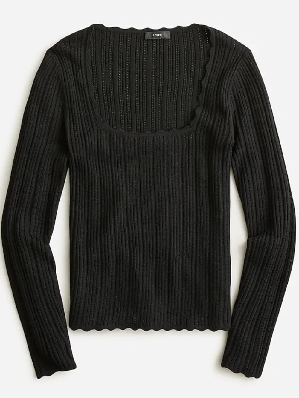 New J.Crew 100% Merino Scalloped Square Neck Sweater Black Small $118